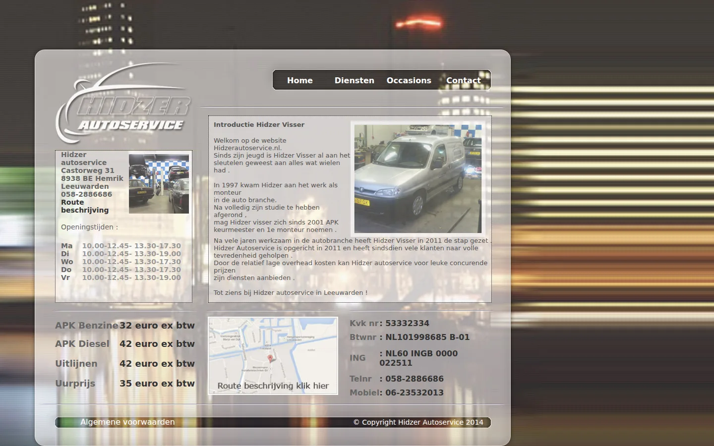 De huidige website van Hidzer Autoservice op een laptop
